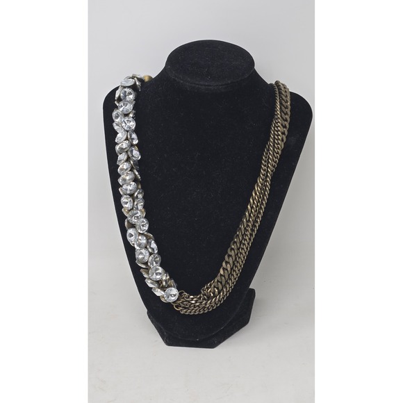 J.Crew Jewelry - J.Crew Crystal and Brass Chain Asymmetrical Statement Necklace 1937 Tag‎